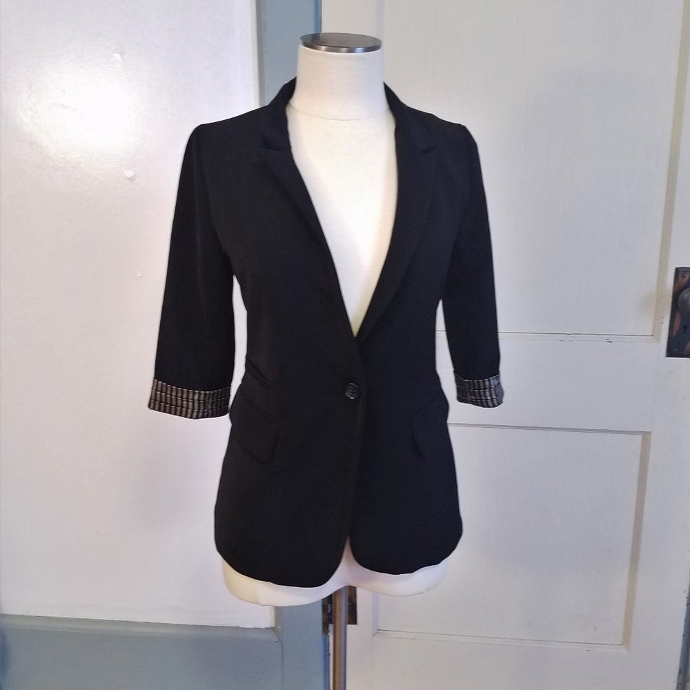 Black Office Blazer 3/4 Sleeve Stripe Lining S